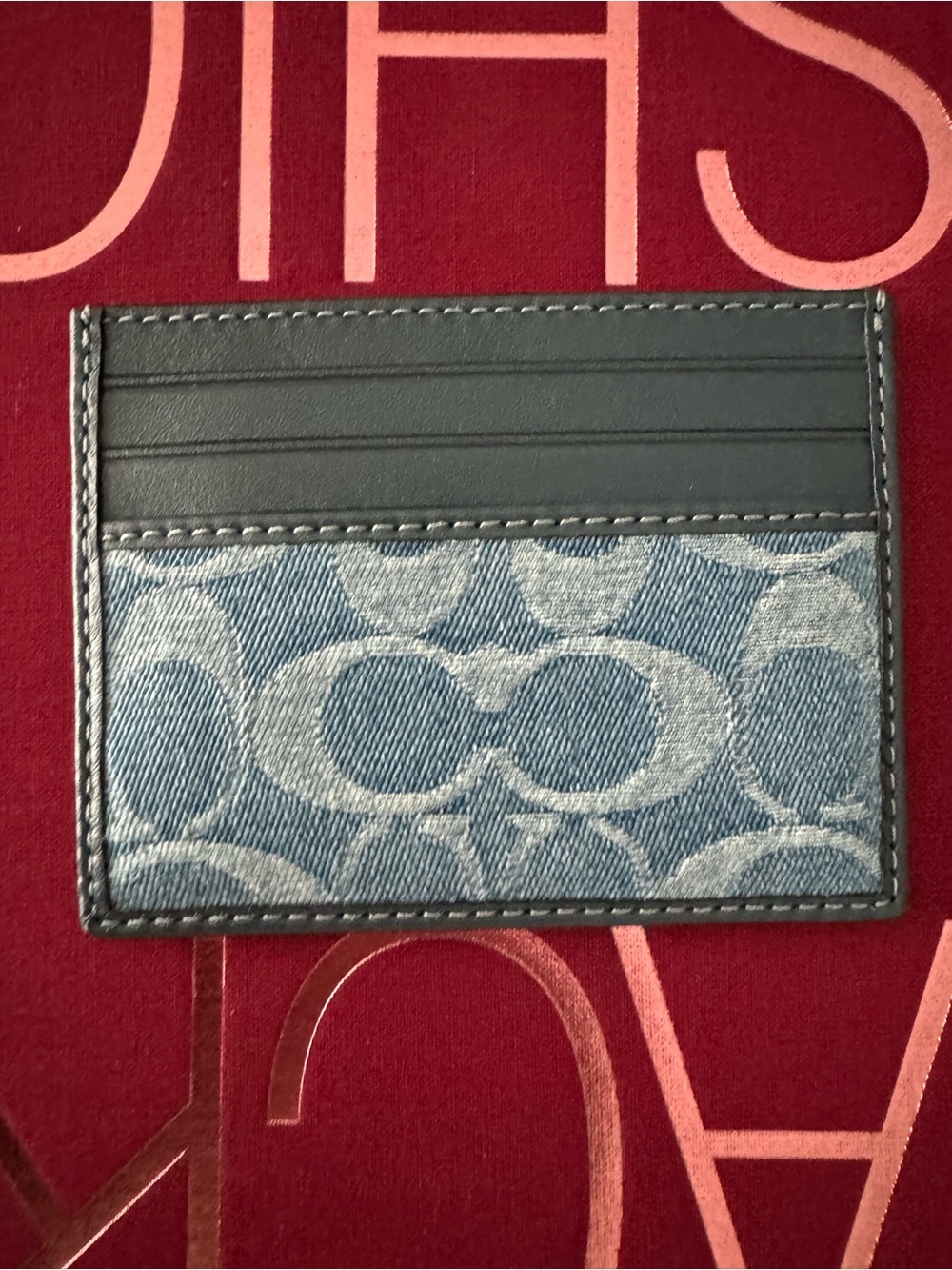 Coach Men's Blue Denim and Black Leather Card Holder